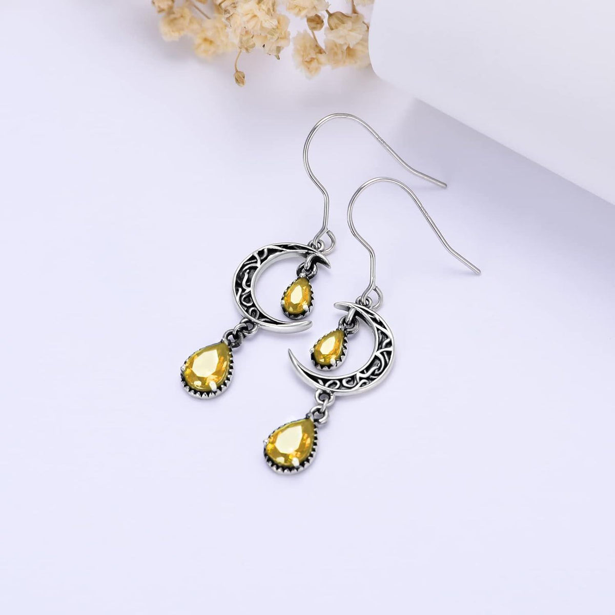 Crimson Moon Sterling Silver Drop Earrings