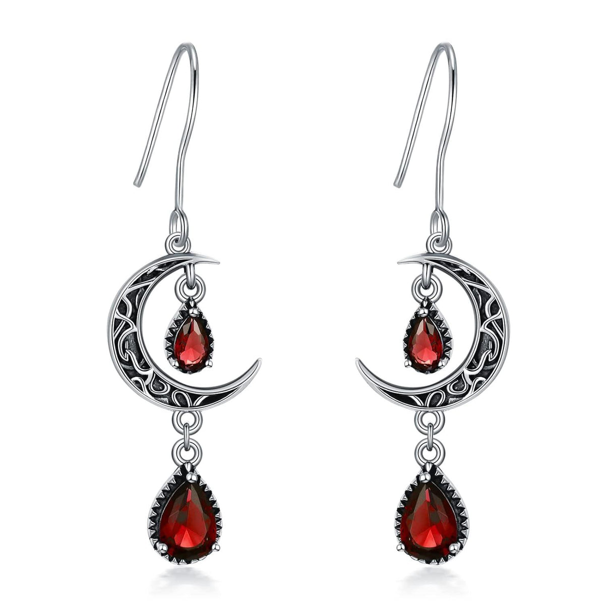 Crimson Moon Sterling Silver Drop Earrings
