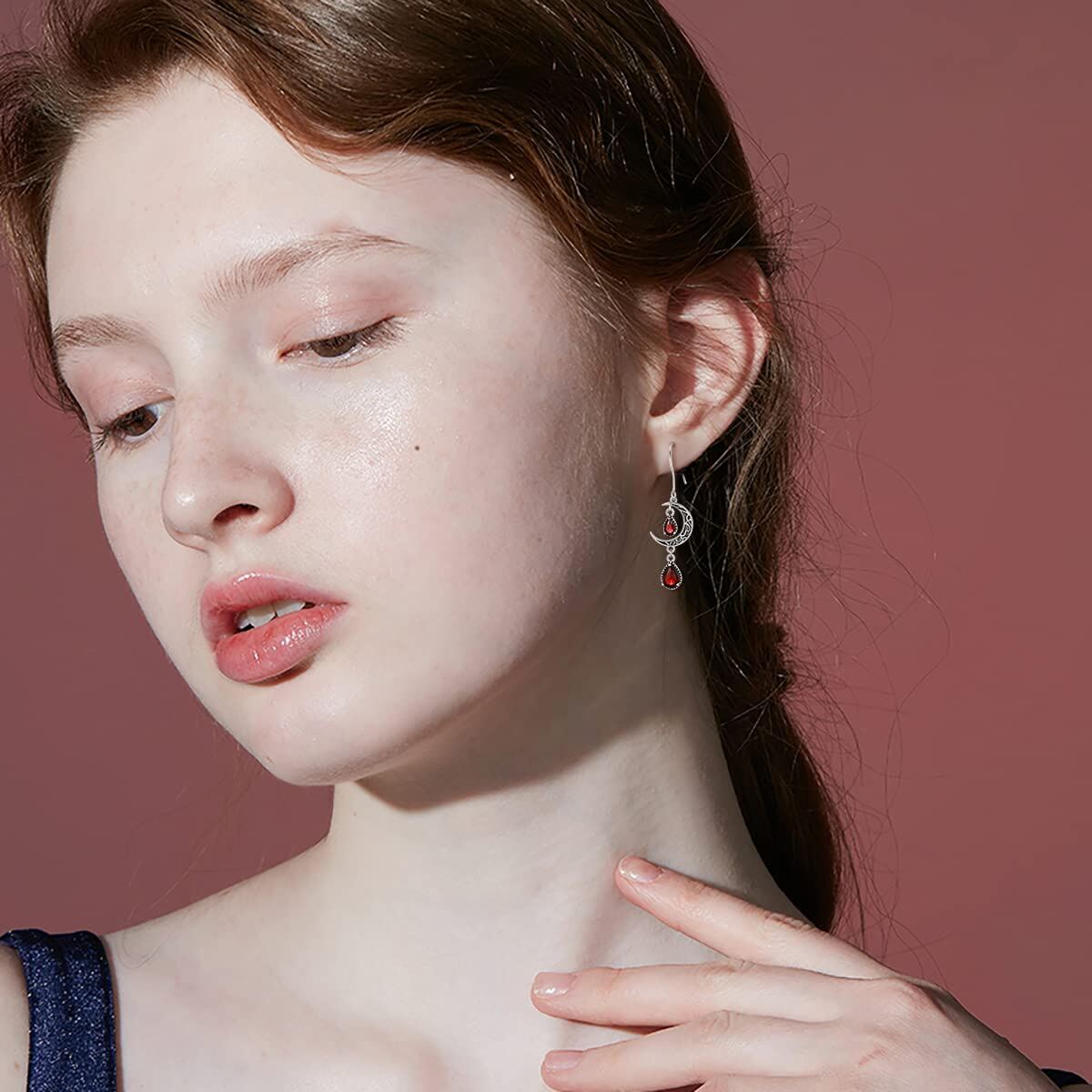Crimson Moon Sterling Silver Drop Earrings