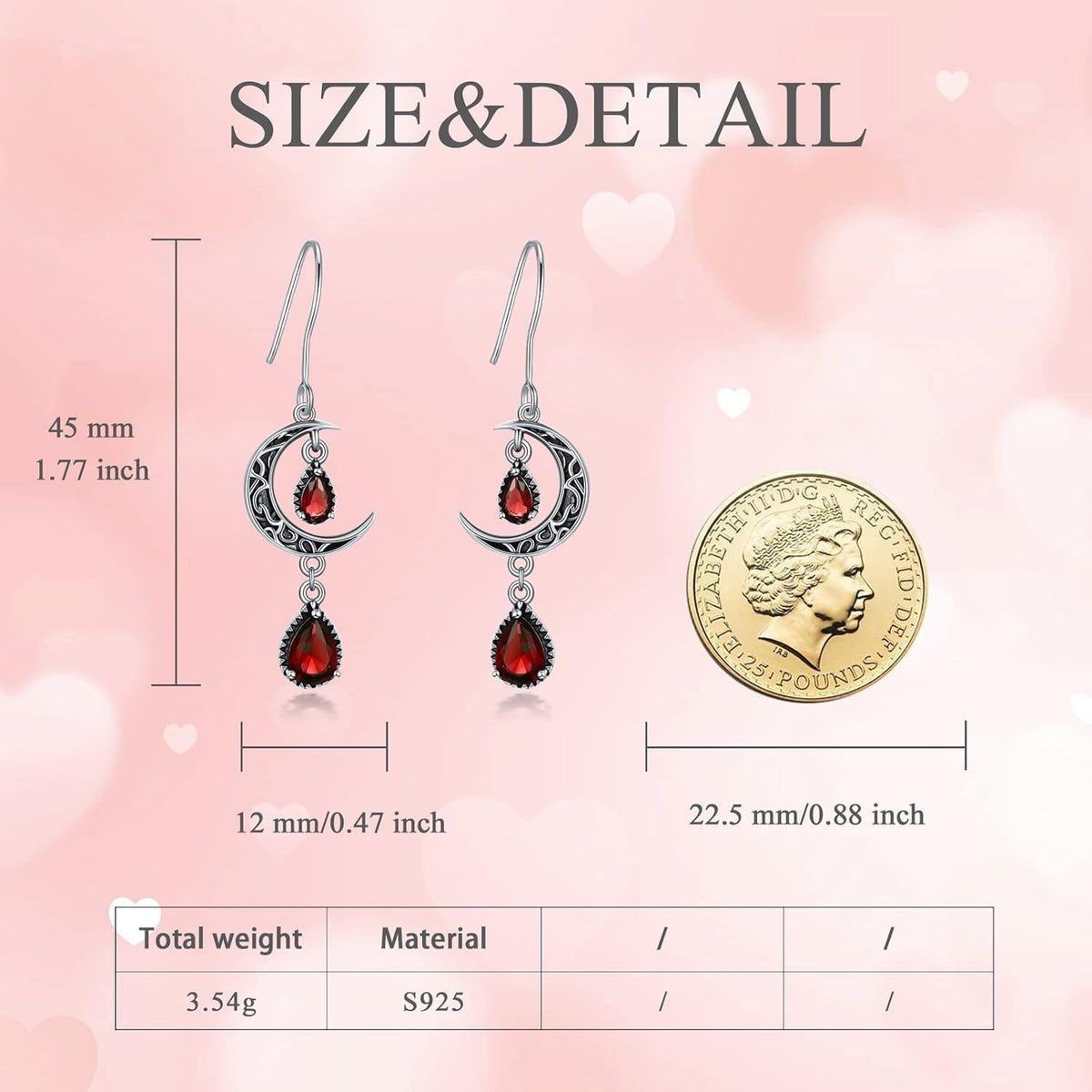 Crimson Moon Sterling Silver Drop Earrings