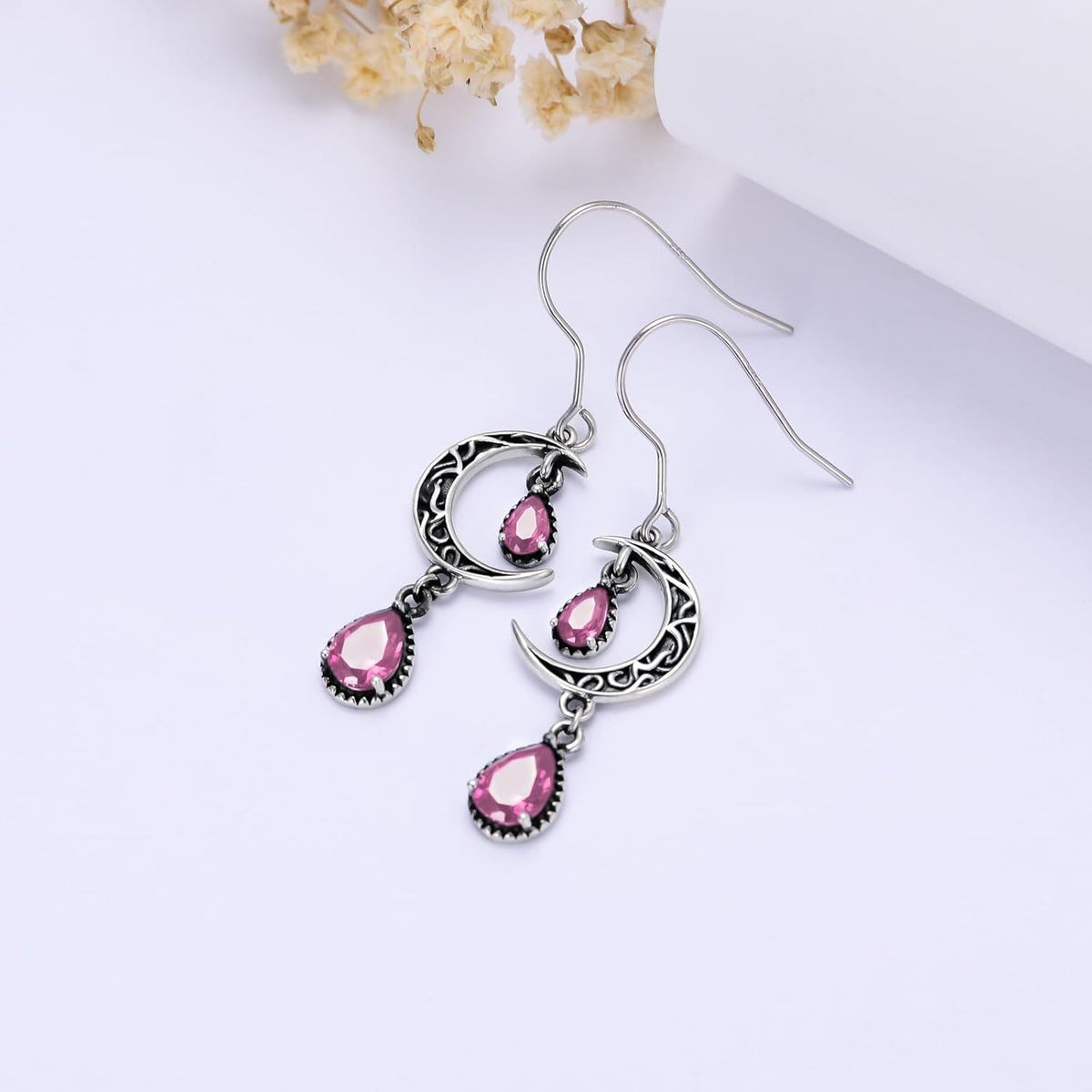 Crimson Moon Sterling Silver Drop Earrings