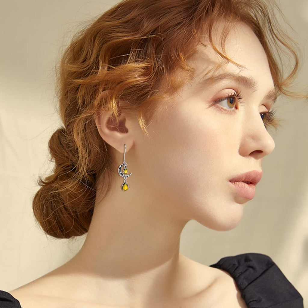 Crimson Moon Sterling Silver Drop Earrings