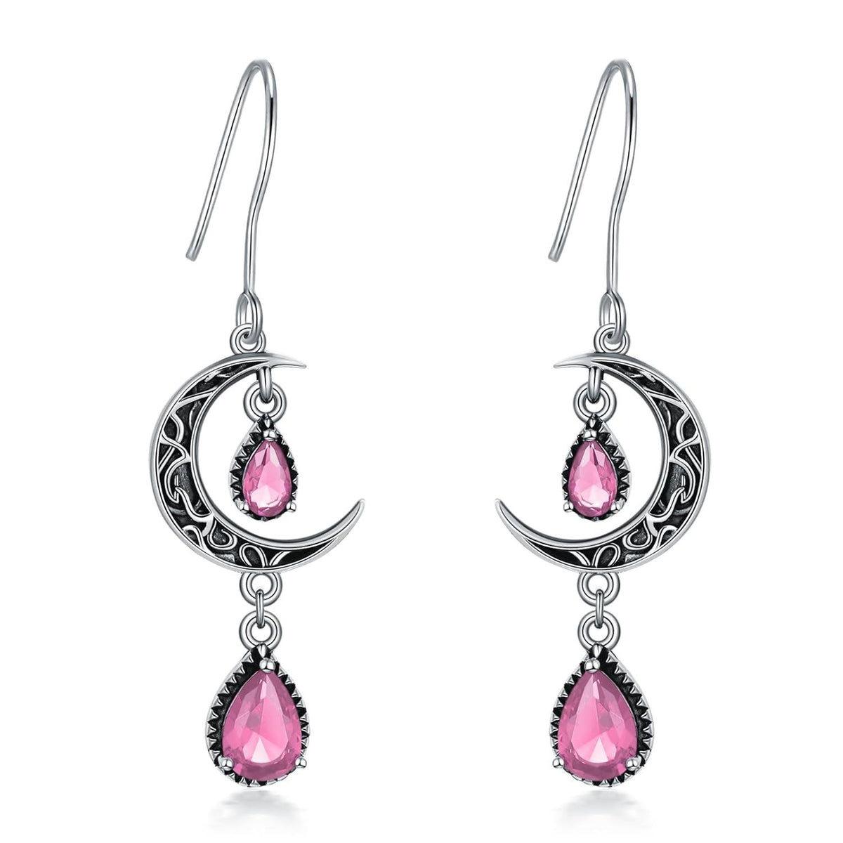 Crimson Moon Sterling Silver Drop Earrings