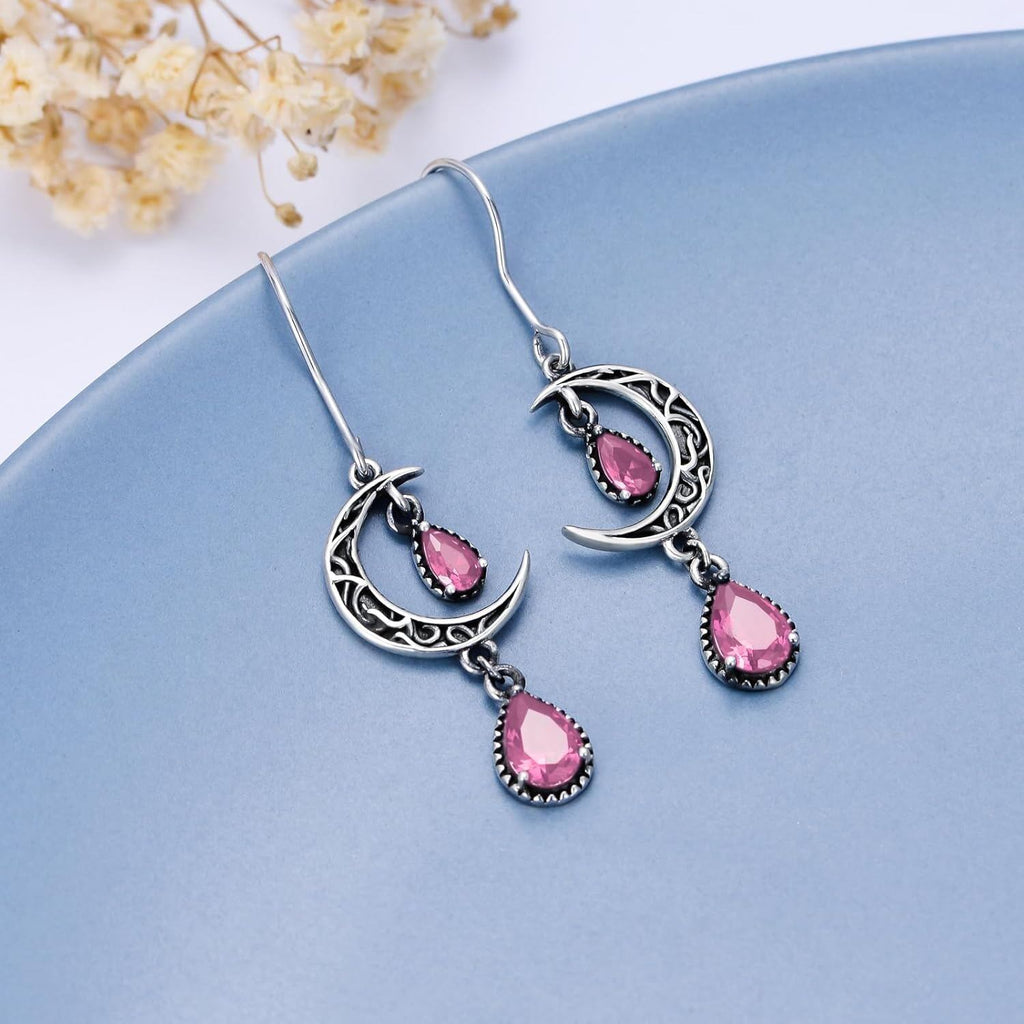 Crimson Moon Sterling Silver Drop Earrings