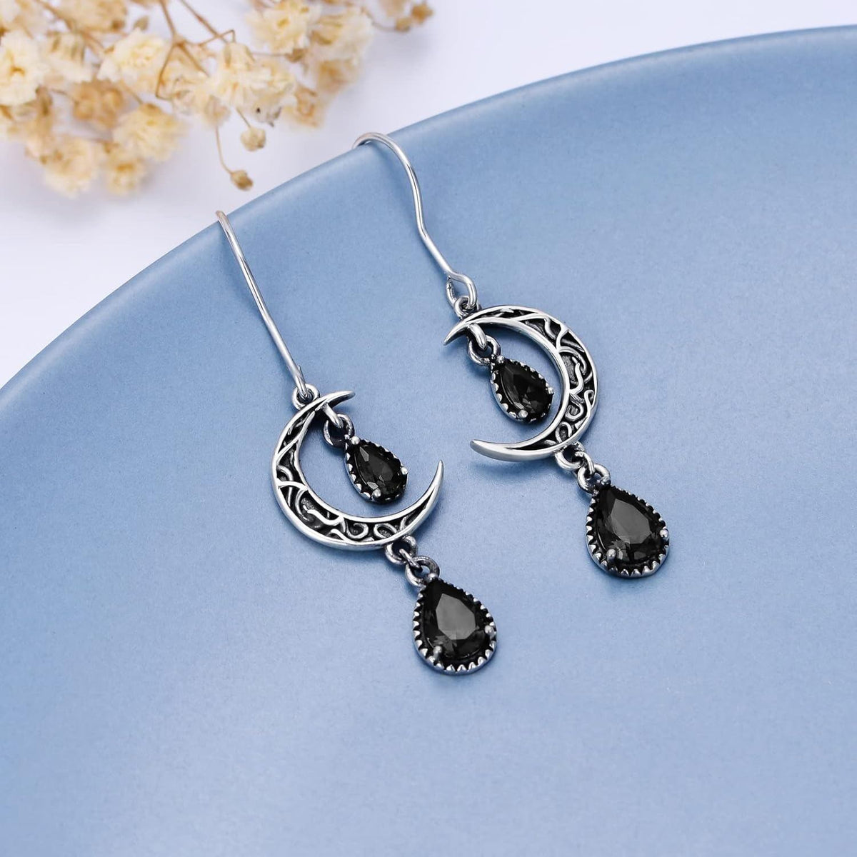 Crimson Moon Sterling Silver Drop Earrings