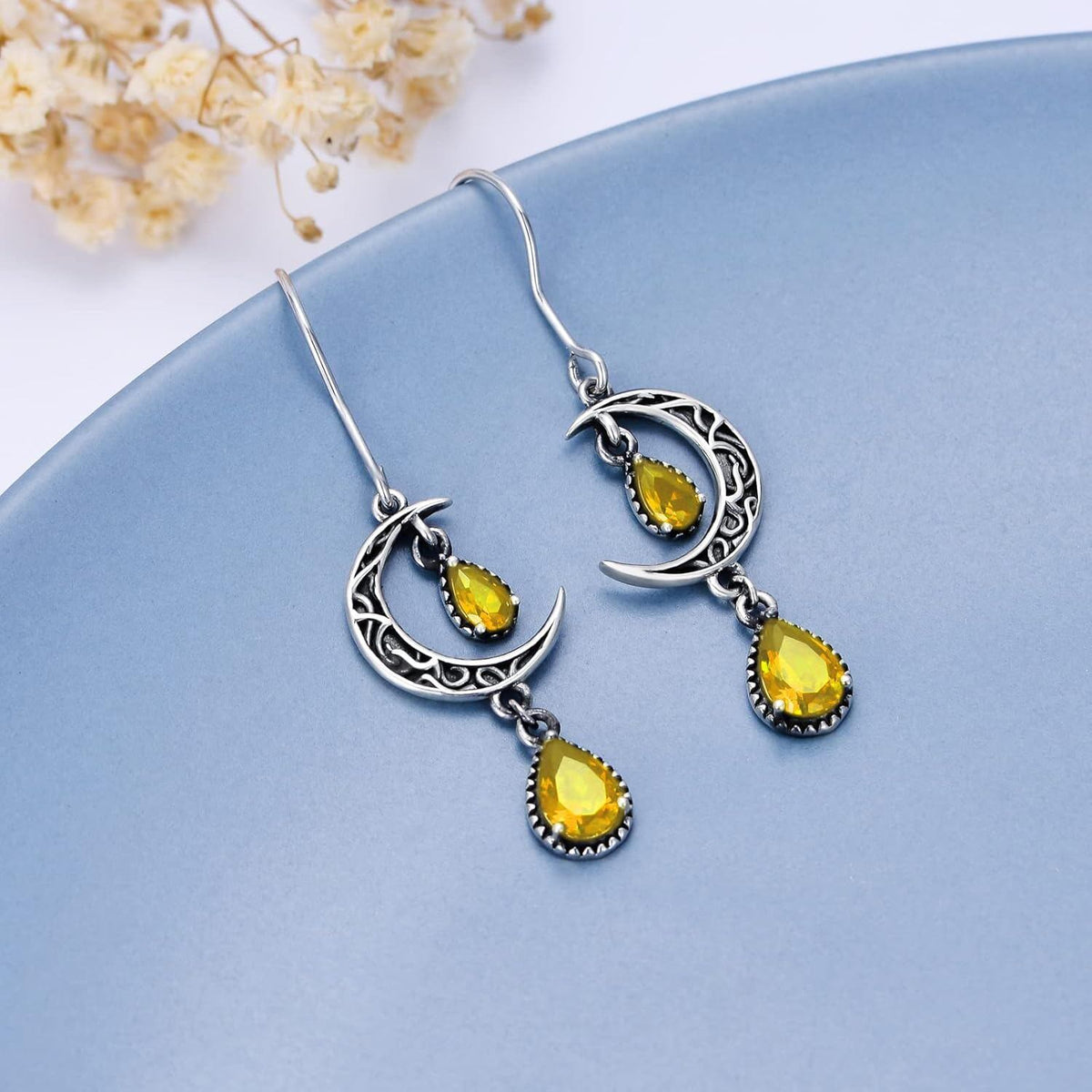 Crimson Moon Sterling Silver Drop Earrings