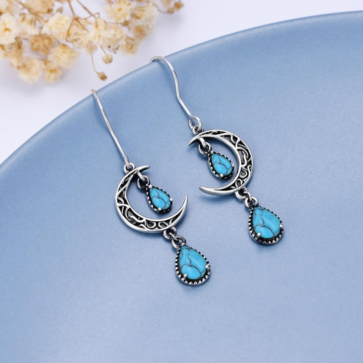 Crimson Moon Sterling Silver Drop Earrings