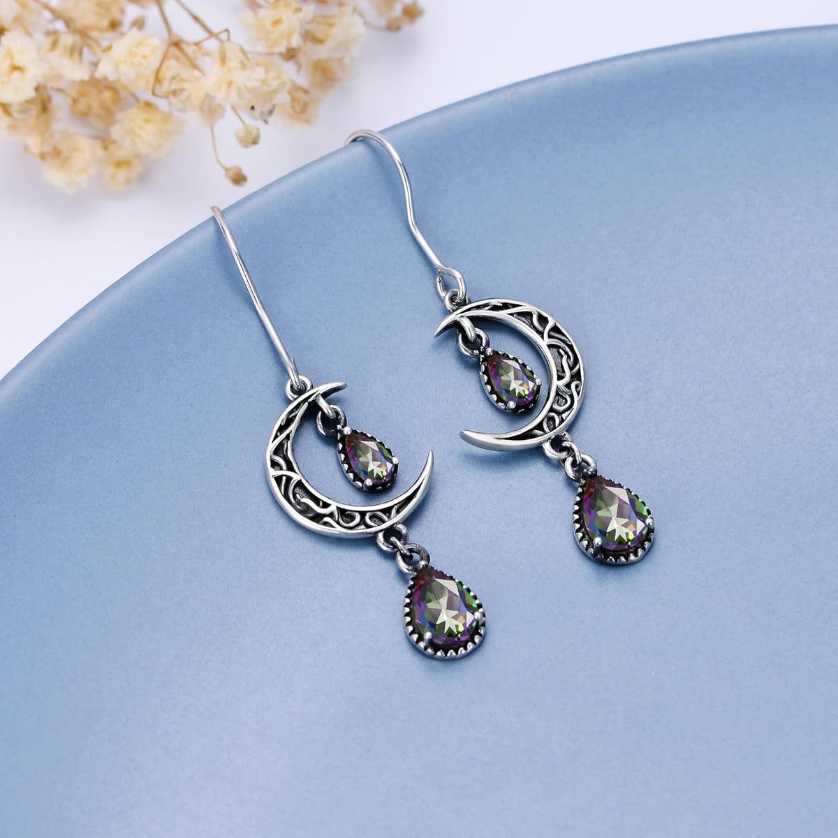 Crimson Moon Sterling Silver Drop Earrings