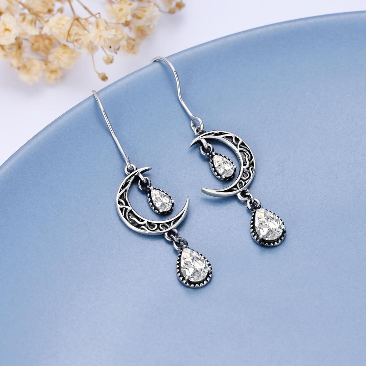 Crimson Moon Sterling Silver Drop Earrings