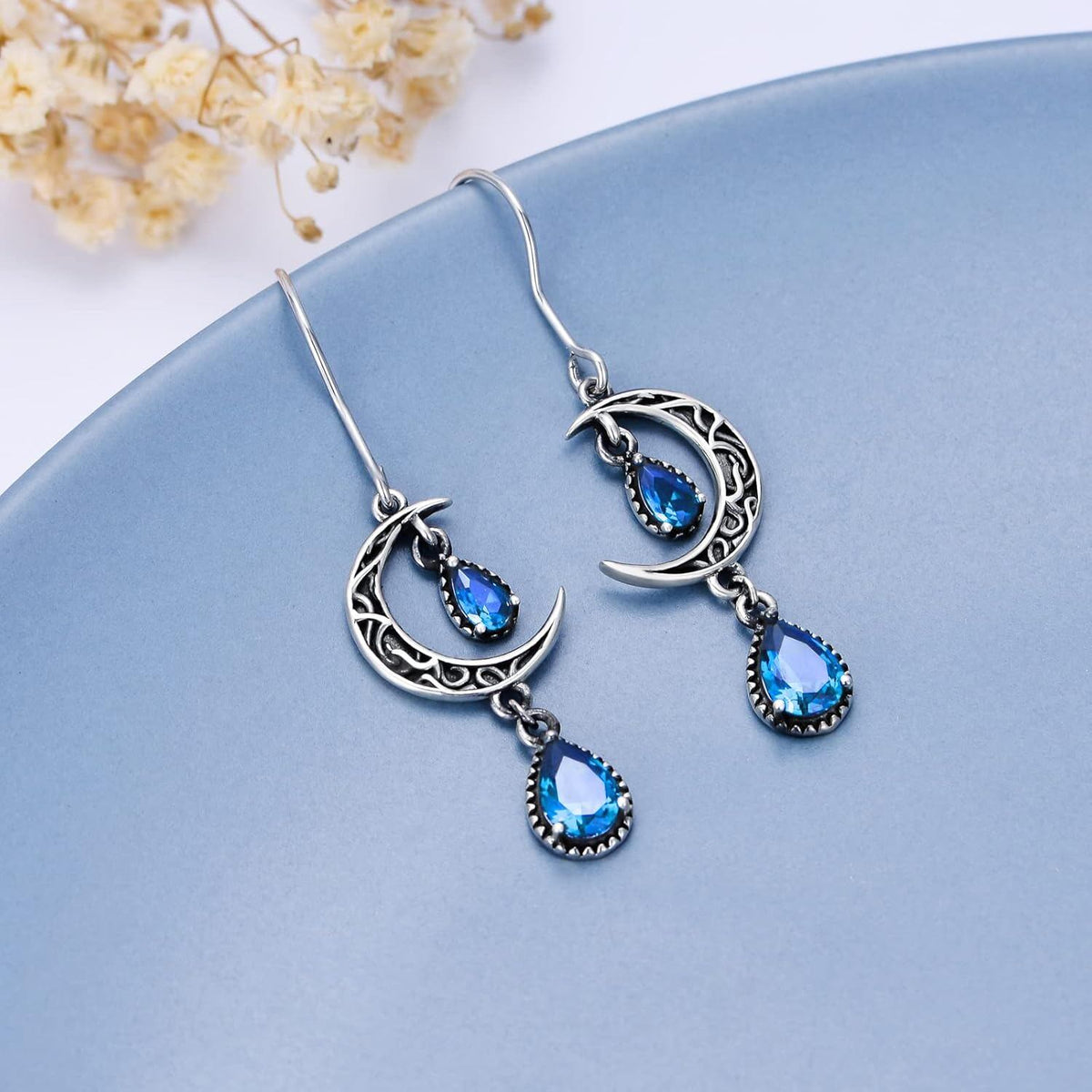 Crimson Moon Sterling Silver Drop Earrings
